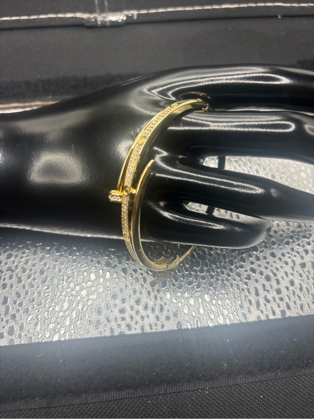 Gold Pave Hinged Bangle Bracelet